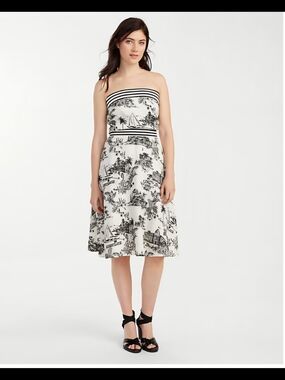 Tommy Bahama Strapless Black & White Scenic-Print Dress